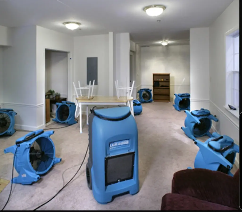 Air movers and dehumidifier setup for Water Damage Restoration in Mechanicsville